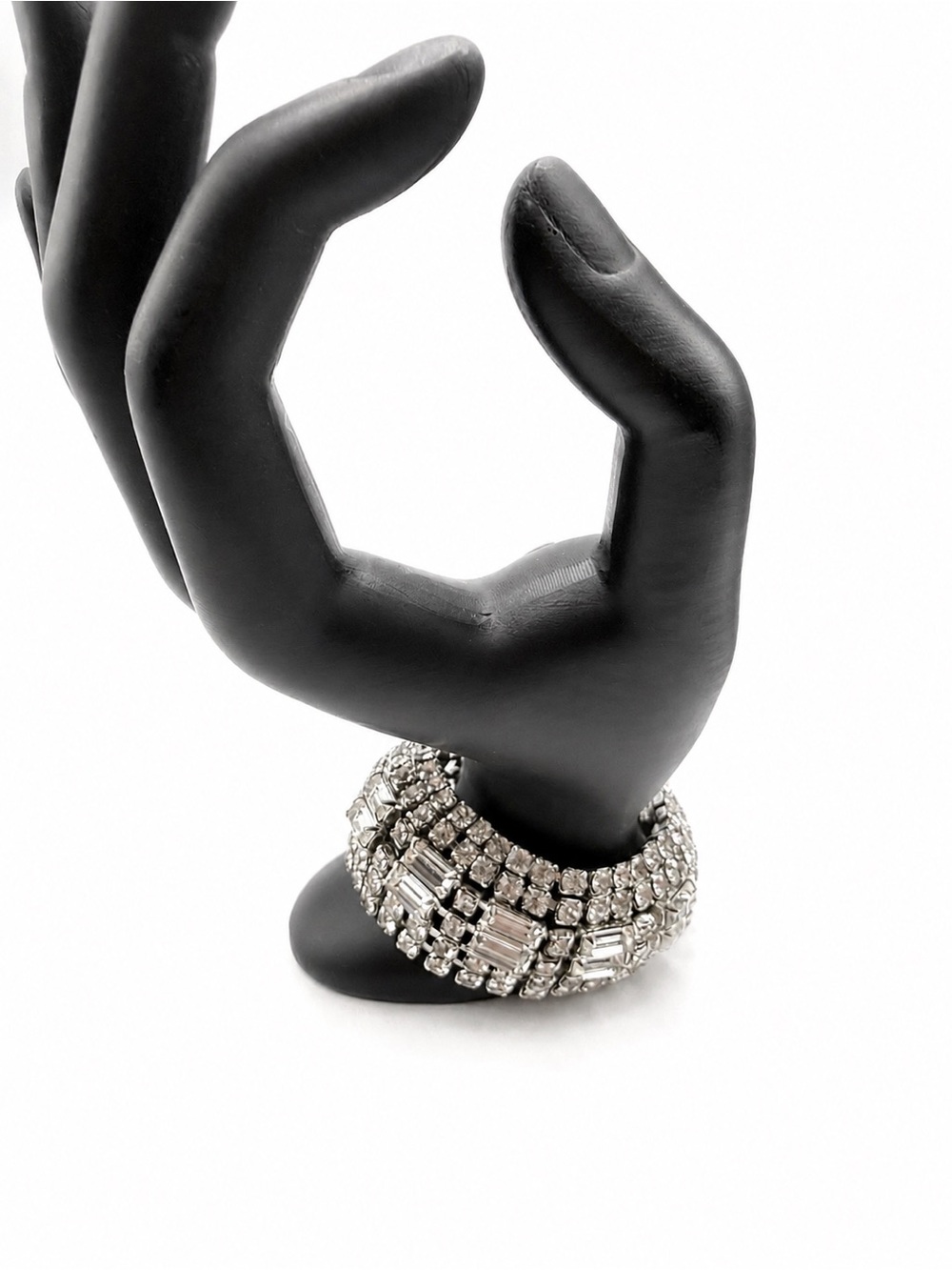 Vintage Weiss Rhinestone Wide Statement Bracelet Crystal 7”